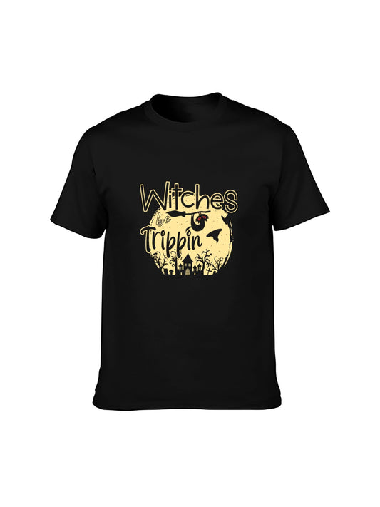 Witches Be Trippin Halloween Graphic T-Shirt - 100% Cotton, Spooky Exclusive for Halloween Parties & Casual Occasions