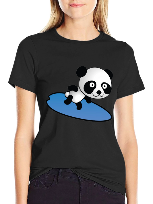 Surfing Panda Graphic T-Shirt - Black