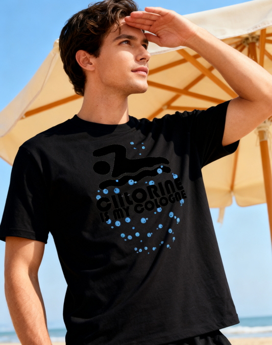 Chlorine Is My Cologne Swimmer T-Shirt - 100% Cotton, Funny Swim Tee for Pool Days & Casual Occasions