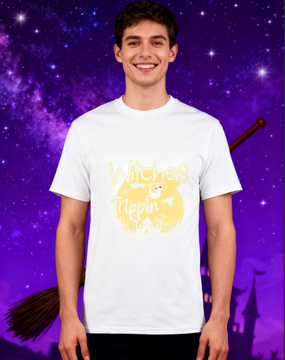 Witches Be Trippin Halloween Graphic T-Shirt - 100% Cotton, Spooky Exclusive for Halloween Parties & Casual Occasions
