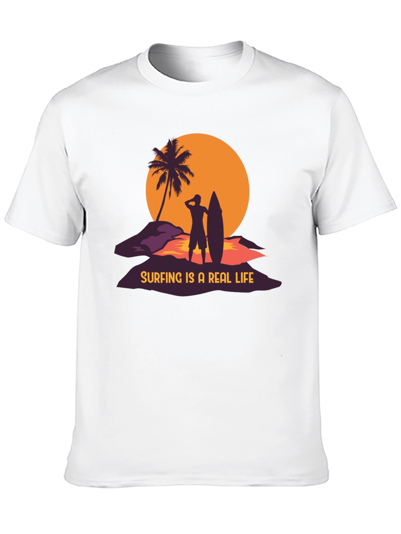 Surfing is a Real Life Black Graphic T-Shirt