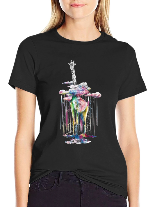 Watercolor Giraffe Mens Black T-Shirt