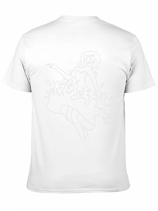 Unique Black Tee with Line Art Woman in Water Graphic