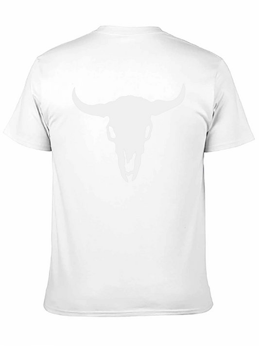 White Bull Skull Graphic Black T-Shirt