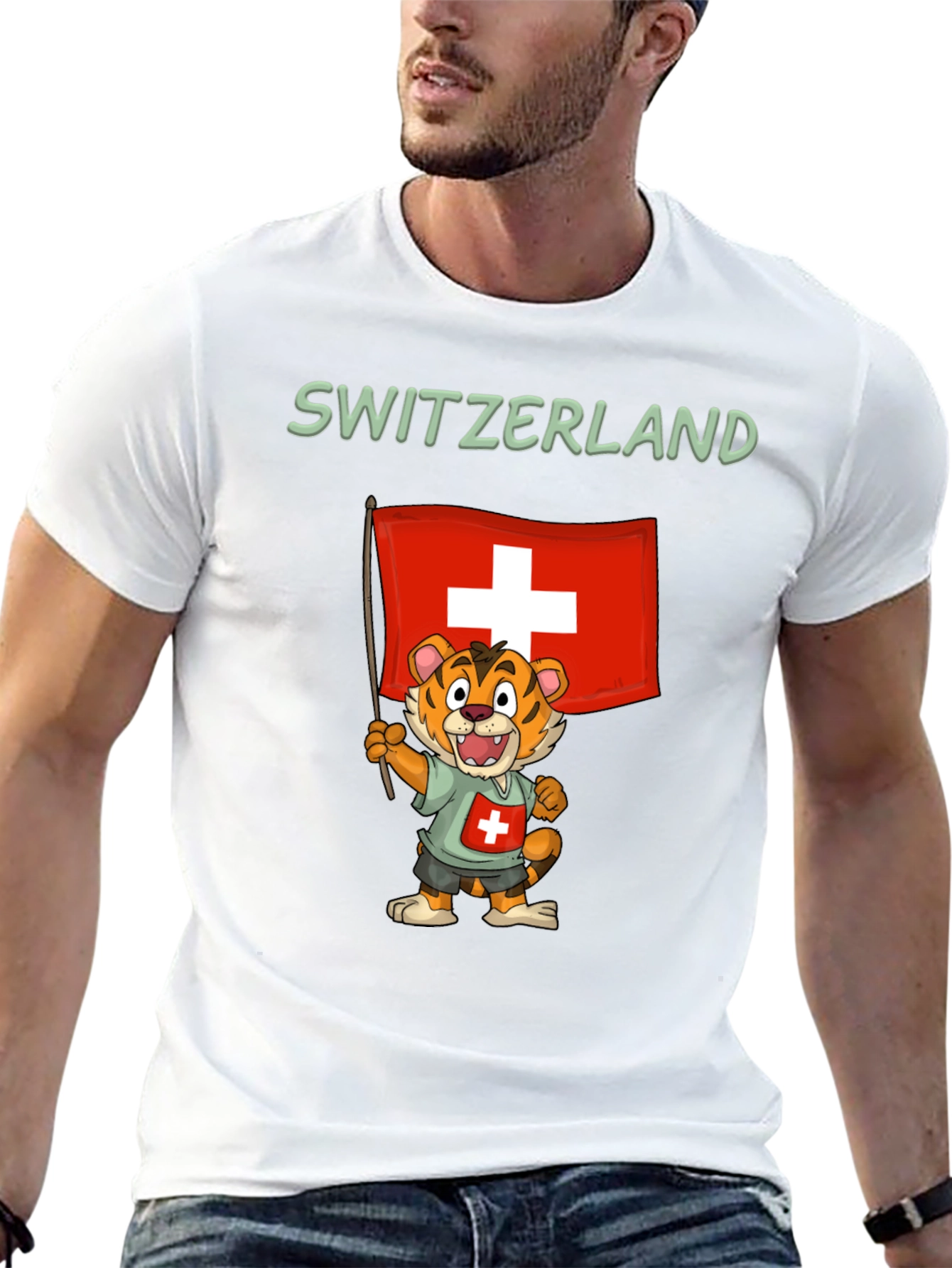 Switzerland Tiger Cartoon Graphic T-Shirt