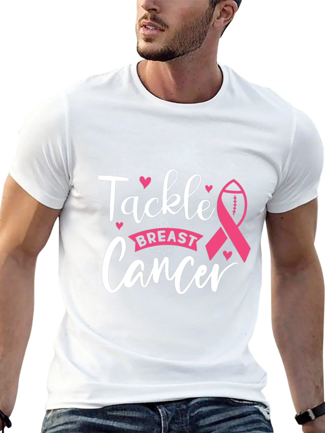 Tackle Breast Cancer T-Shirt Awareness Ribbon Football Tee