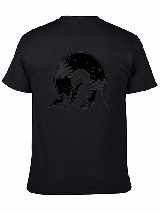 Vinyl Record Mountain Graphic T-Shirt - Black