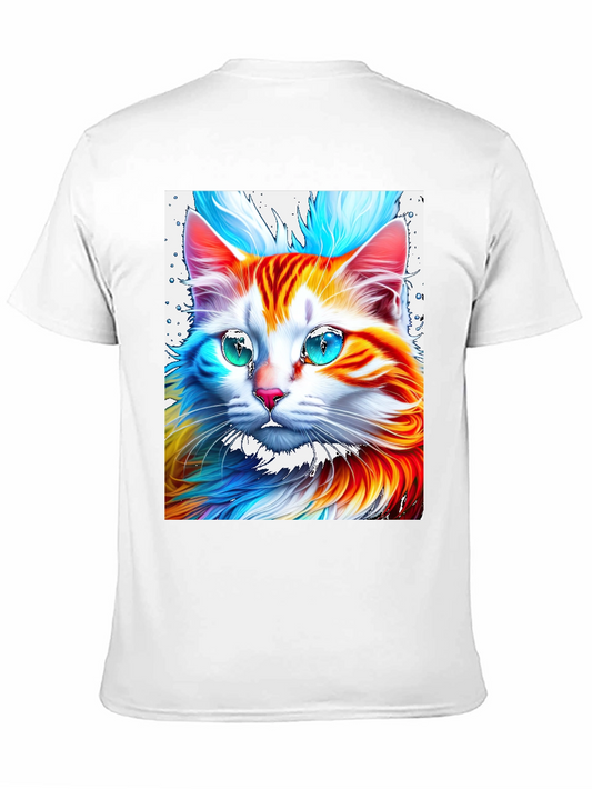 Vibrant Cat Graphic Tee - Stylish Mens Black T-Shirt