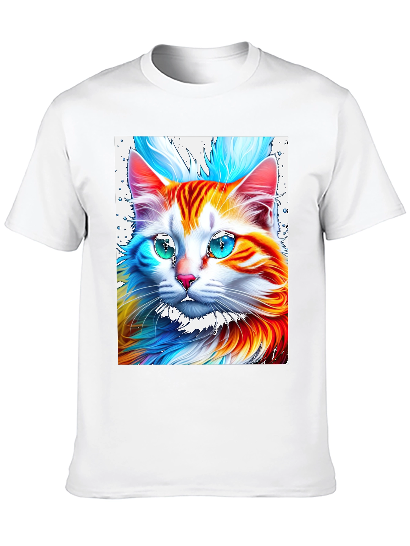 Vibrant Cat Graphic Tee - Stylish Mens Black T-Shirt