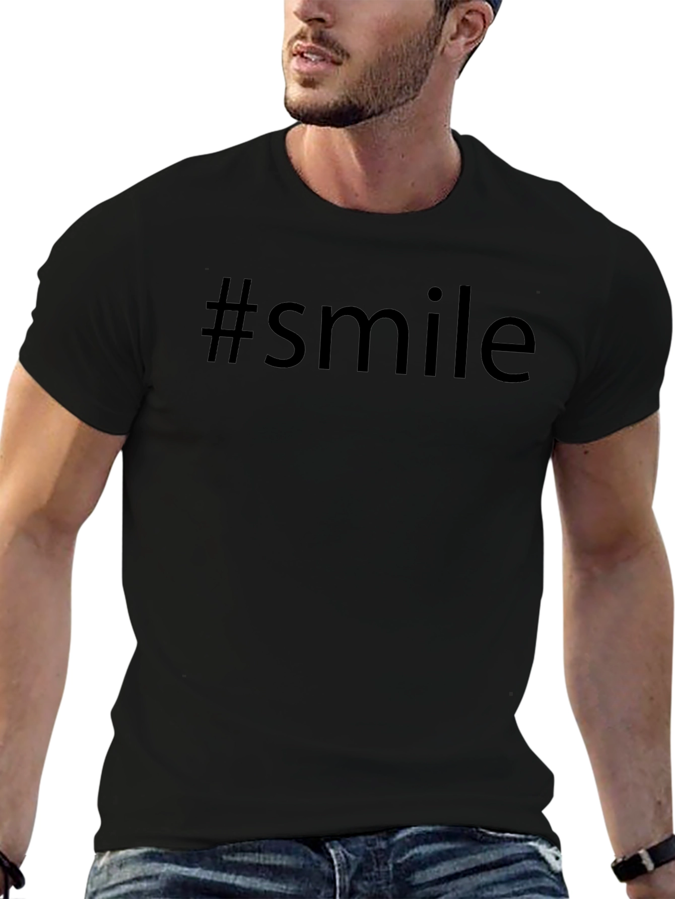 #smile Black Graphic T-Shirt - Trendy Casual Wear
