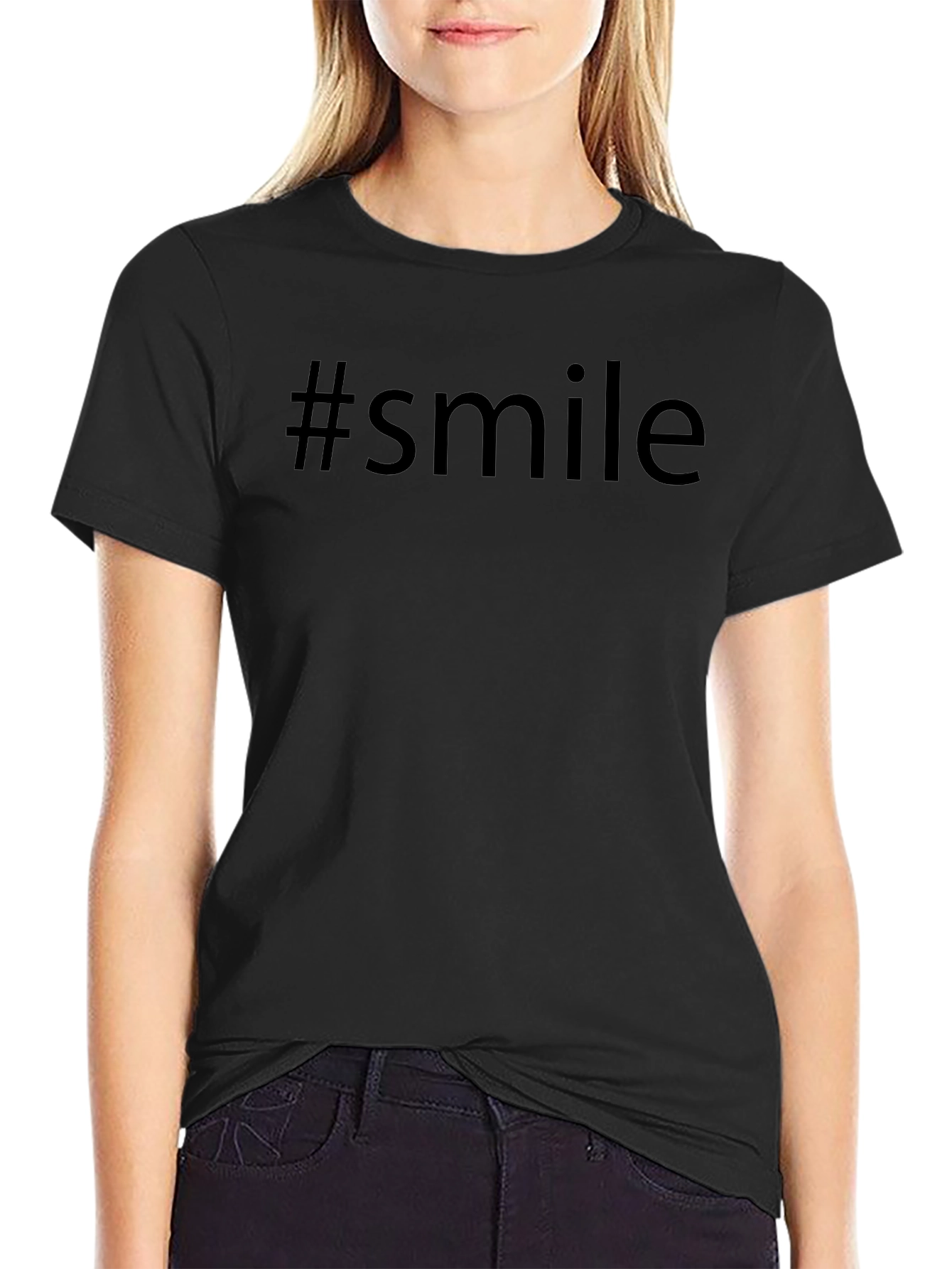 #smile Black Graphic T-Shirt - Trendy Casual Wear