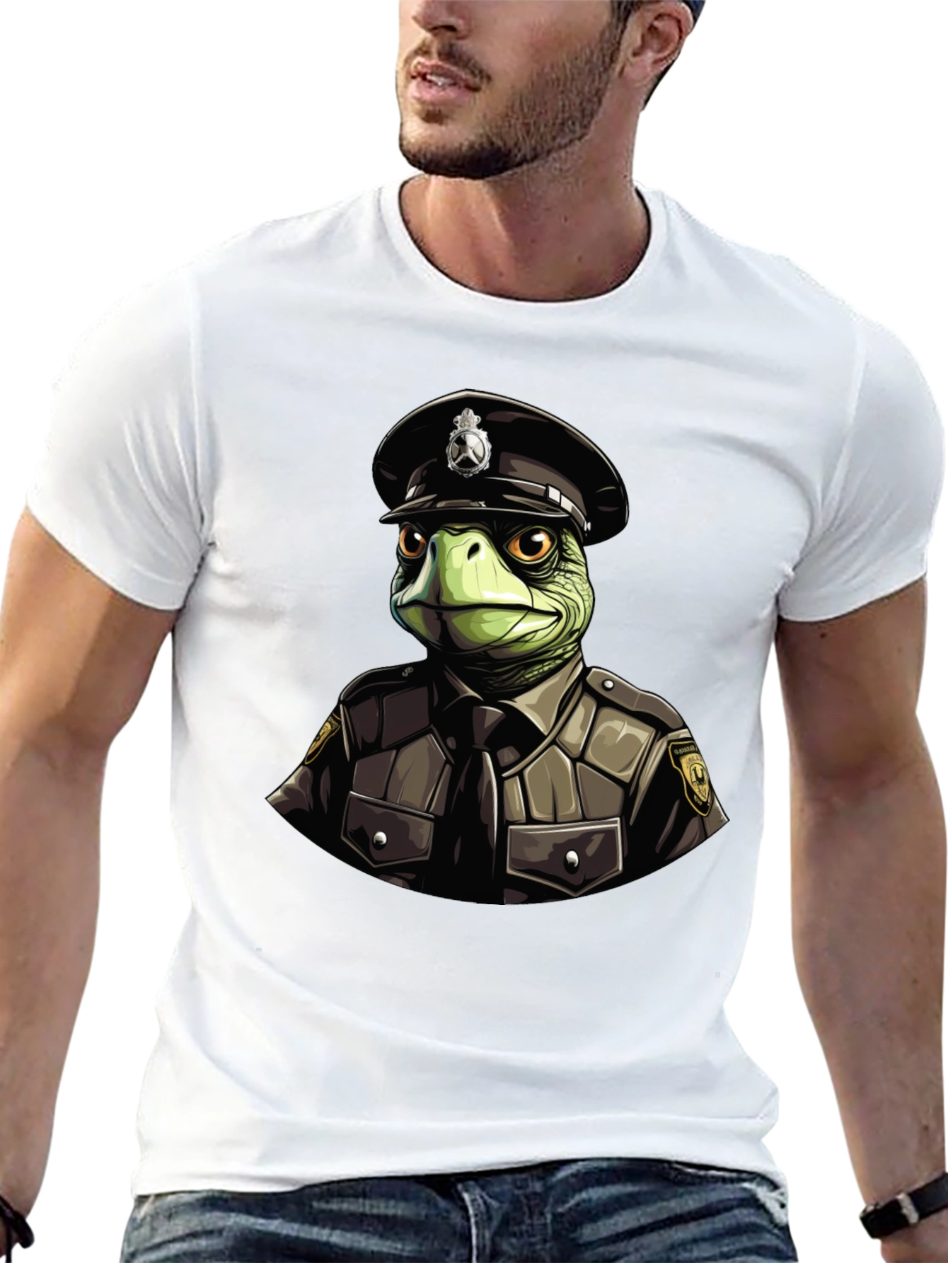 Turtle Cop Graphic T-Shirt - Black Cotton Tee