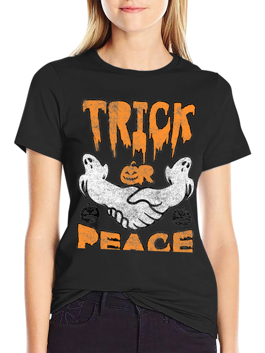 Trick Peace Halloween T-Shirt Ghost Pumpkin Graphic Tee