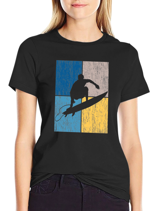Surfer Silhouette Graphic T-Shirt - Cool Retro Design