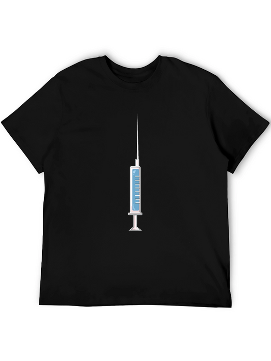 Syringe Graphic Tee - Novelty Design Black Cotton Shirt
