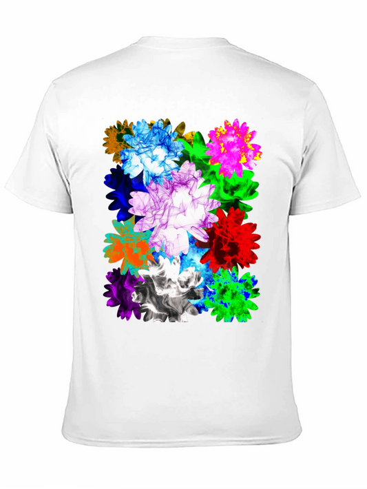 Vibrant Floral Print Mens Black T-Shirt