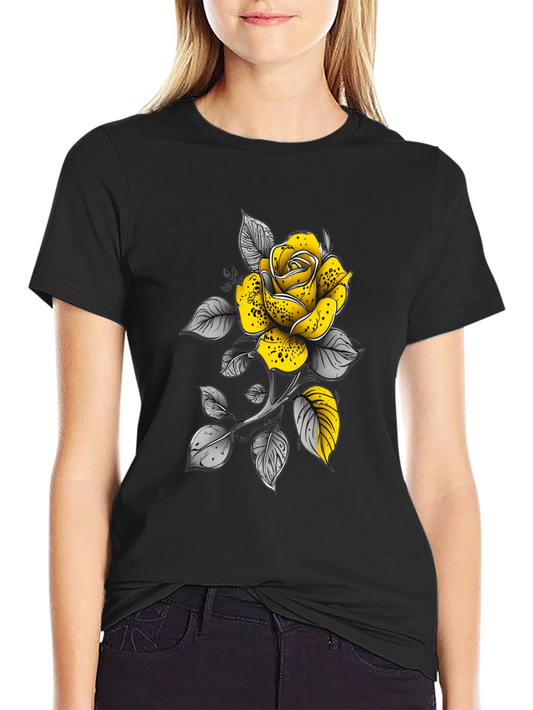 Yellow Rose Graphic Tee - Stylish Black T-Shirt