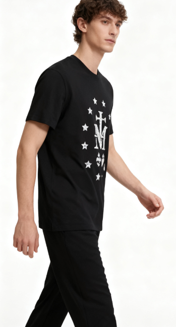 Miraculous Medal Inspired Religious T-Shirt - Vintage Cross & Stars Unisex Faith Tee for Christian Believers