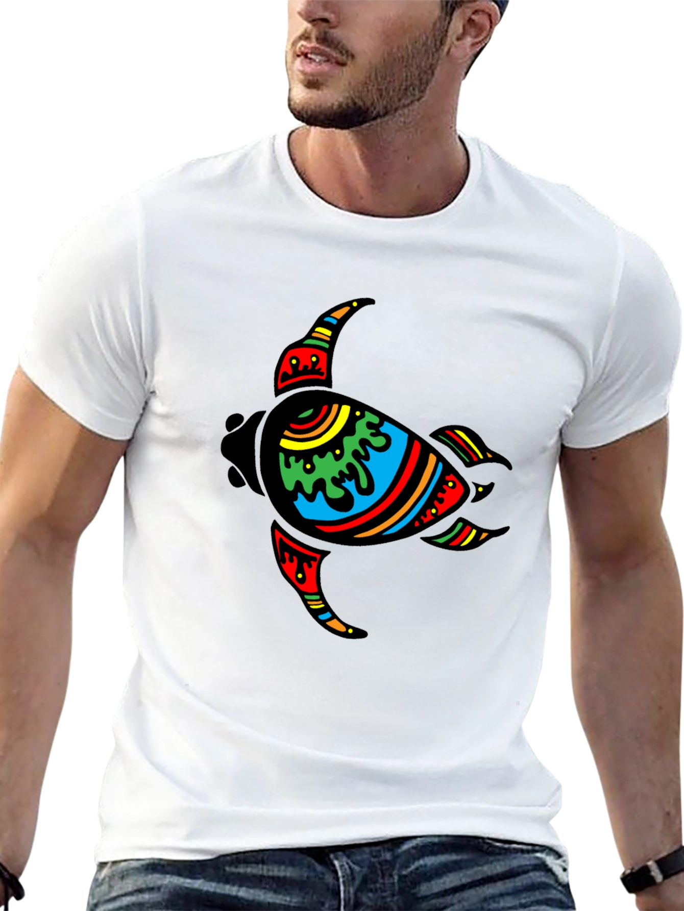 Turtle Graphic Tee - Black Cotton Casual Wear