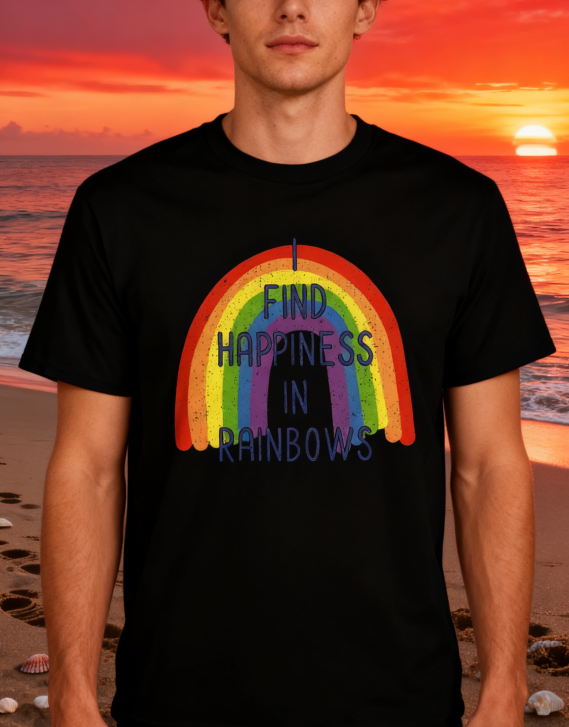 Vintage Rainbow Arch T-Shirt with Glitter Edge Design