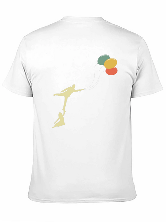 Whimsical Balloon Ride Graphic Tee - Black Cotton Blend
