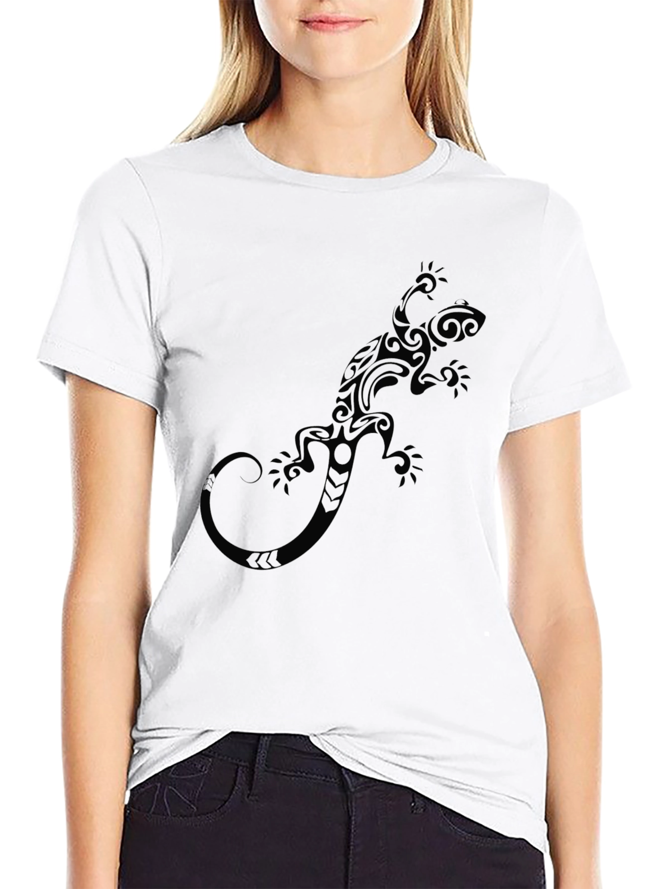 Tribal Lizard Graphic Mens Black T-Shirt