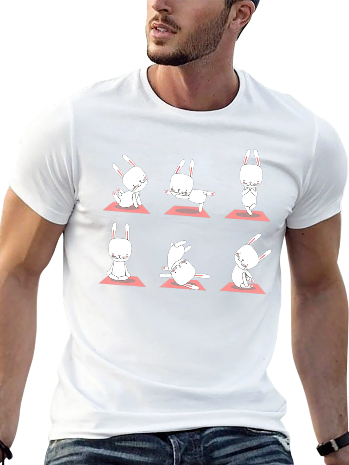 Yoga Bunny Black T-Shirt - Zen Rabbit Poses