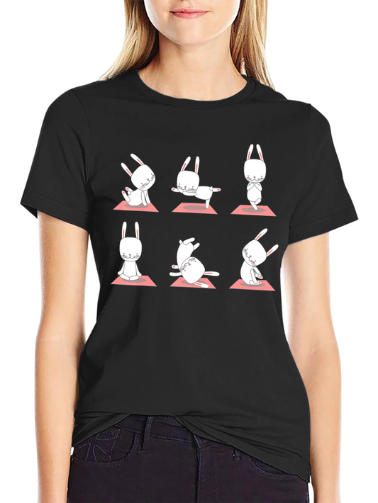 Yoga Bunny Black T-Shirt - Zen Rabbit Poses
