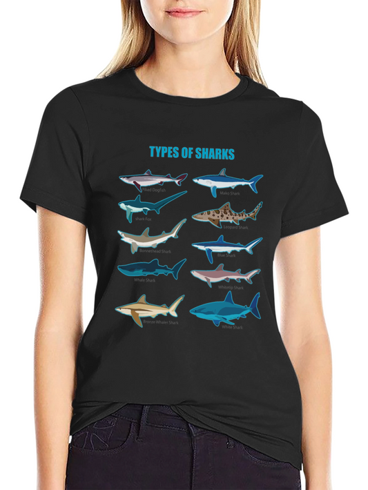 Types of Sharks Graphic Tee - Black Cotton T-Shirt