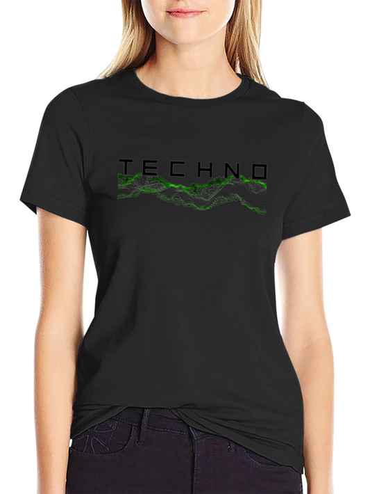 Techno Graphic Tee - Black Cotton Crew Neck