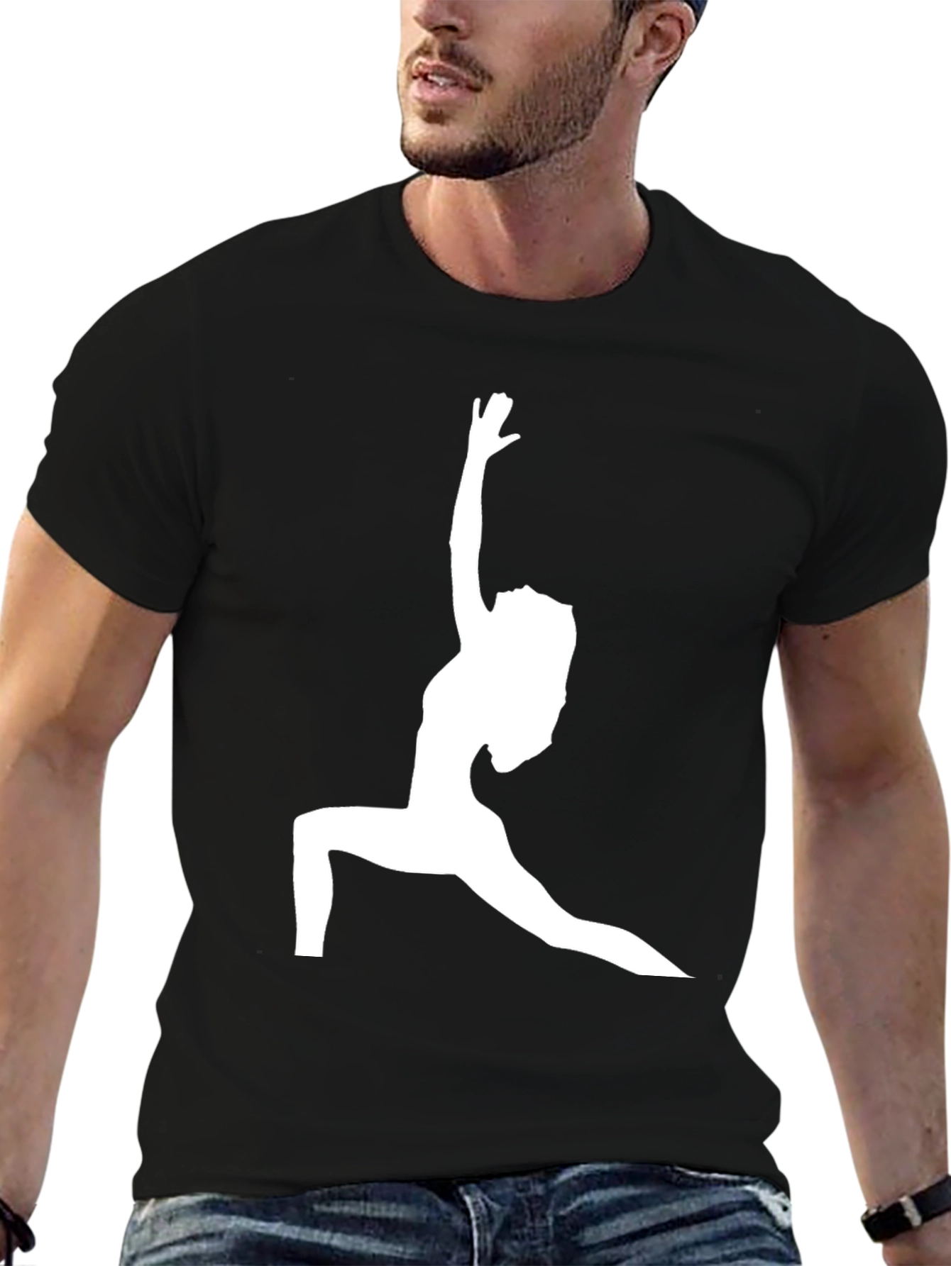 Yoga Pose Graphic Tee - Black Cotton Blend T-Shirt