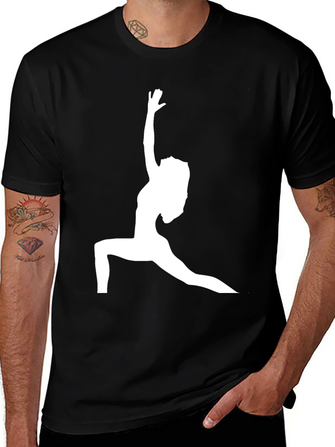 Yoga Pose Graphic Tee - Black Cotton Blend T-Shirt