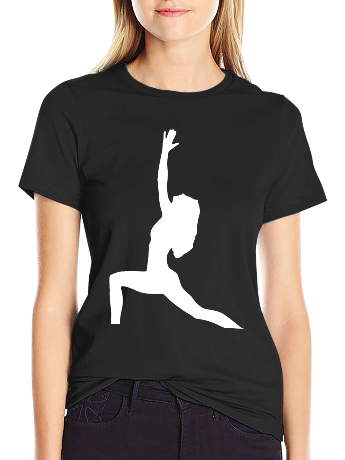 Yoga Pose Graphic Tee - Black Cotton Blend T-Shirt
