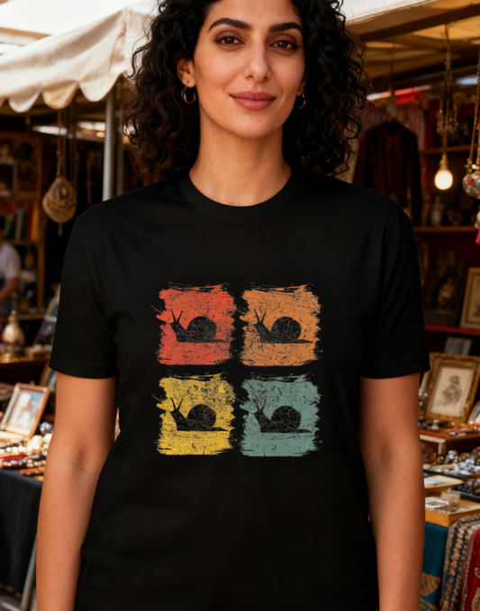 "Vintage Snail Grid" Distressed Graphic Tee