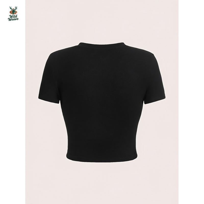 Women's Y2K Glossy Lip & Bead Print Crop Tee - Short Sleeve Round Neck Button-Like Lip Design, Slim Fit Summer Blouse, Machine Washable Casual Party Outfit (Pink/White), Non-Sheer