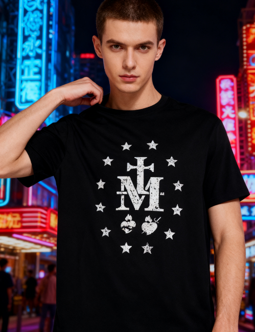 Miraculous Medal Inspired Religious T-Shirt - Vintage Cross & Stars Unisex Faith Tee for Christian Believers