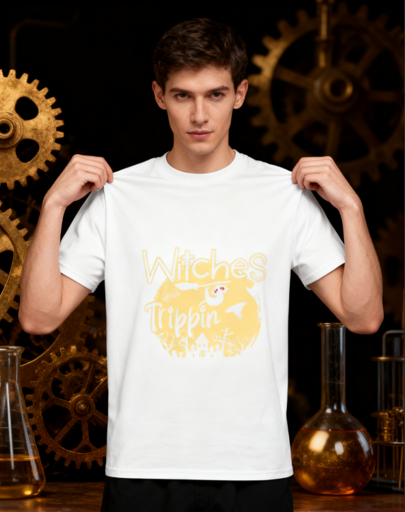 Witches Be Trippin Halloween Graphic T-Shirt - 100% Cotton, Spooky Exclusive for Halloween Parties & Casual Occasions