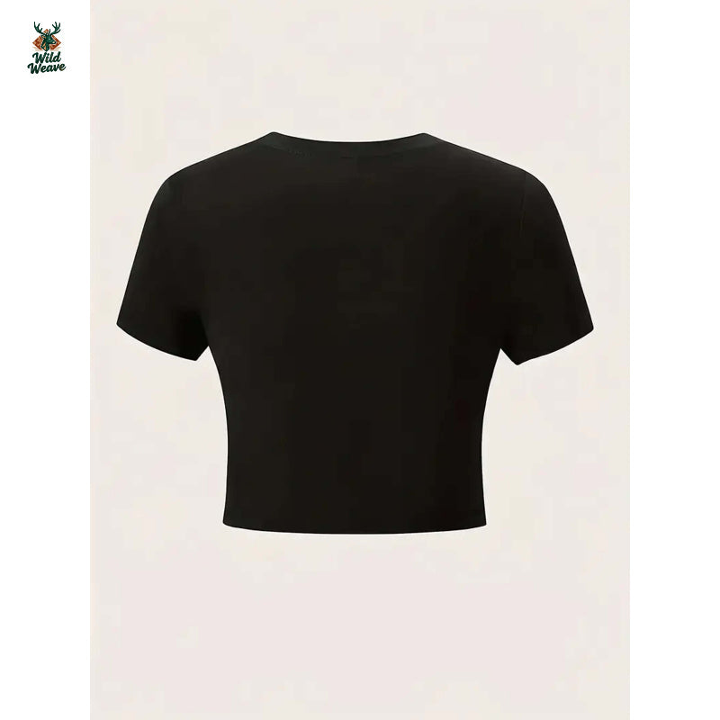 Womens Pure - Black Crop Top: Cherry Pop Chic: Vibrant Black Graphic Crop Top - Easy Maintenance Perfect for Seasonal Style Fashion-Forward Graphic Top