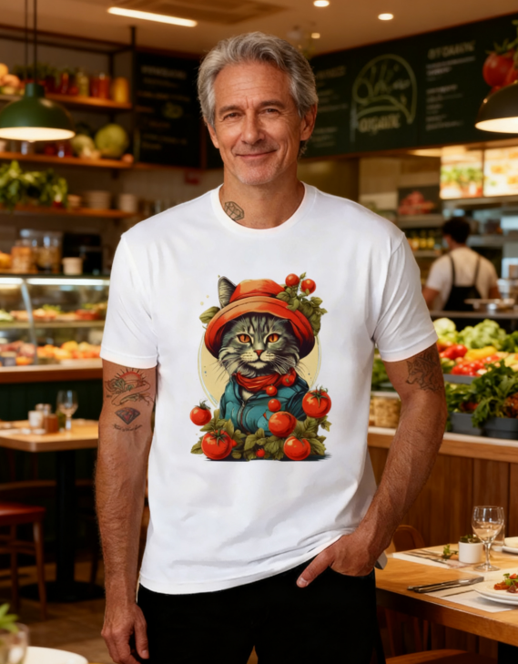 Garden Cat with Tomatoes Graphic Tee