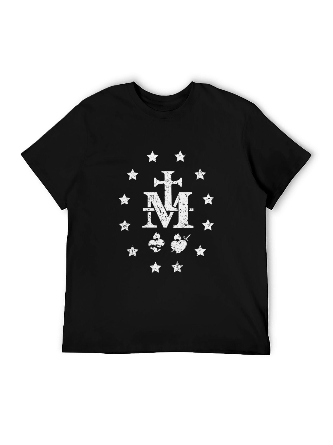 Miraculous Medal Inspired Religious T-Shirt - Vintage Cross & Stars Unisex Faith Tee for Christian Believers