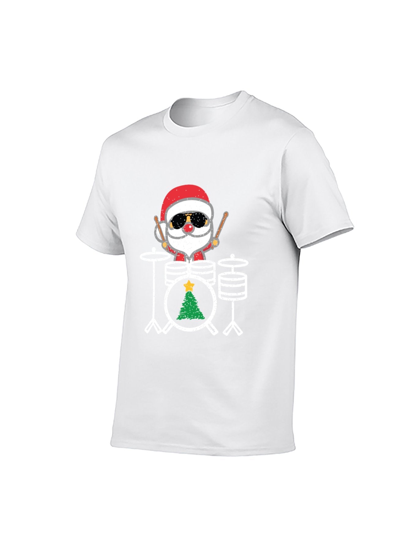 Rockin’ Santa Drummer Christmas T-Shirt - 100% Cotton, Festive Tee for Holiday & Casual Occasions