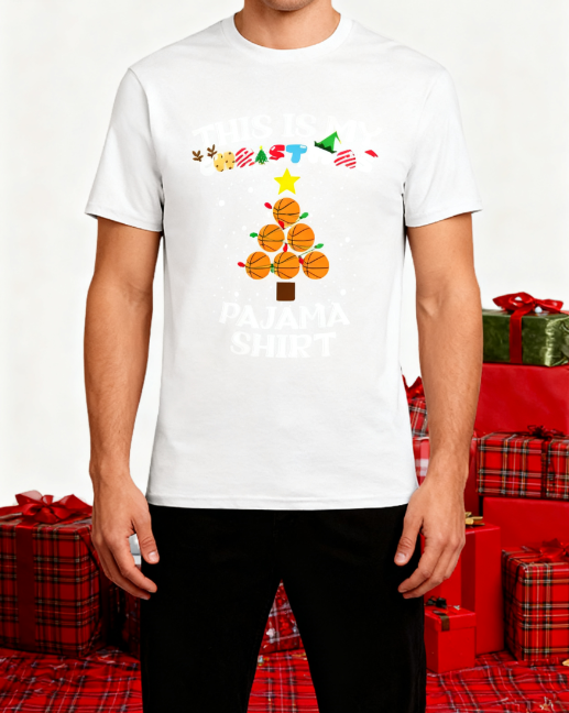 Christmas Basketball Pajama Graphic T-Shirt - 100% Cotton, Festive Exclusive for Holiday Parties & Casual Occasions