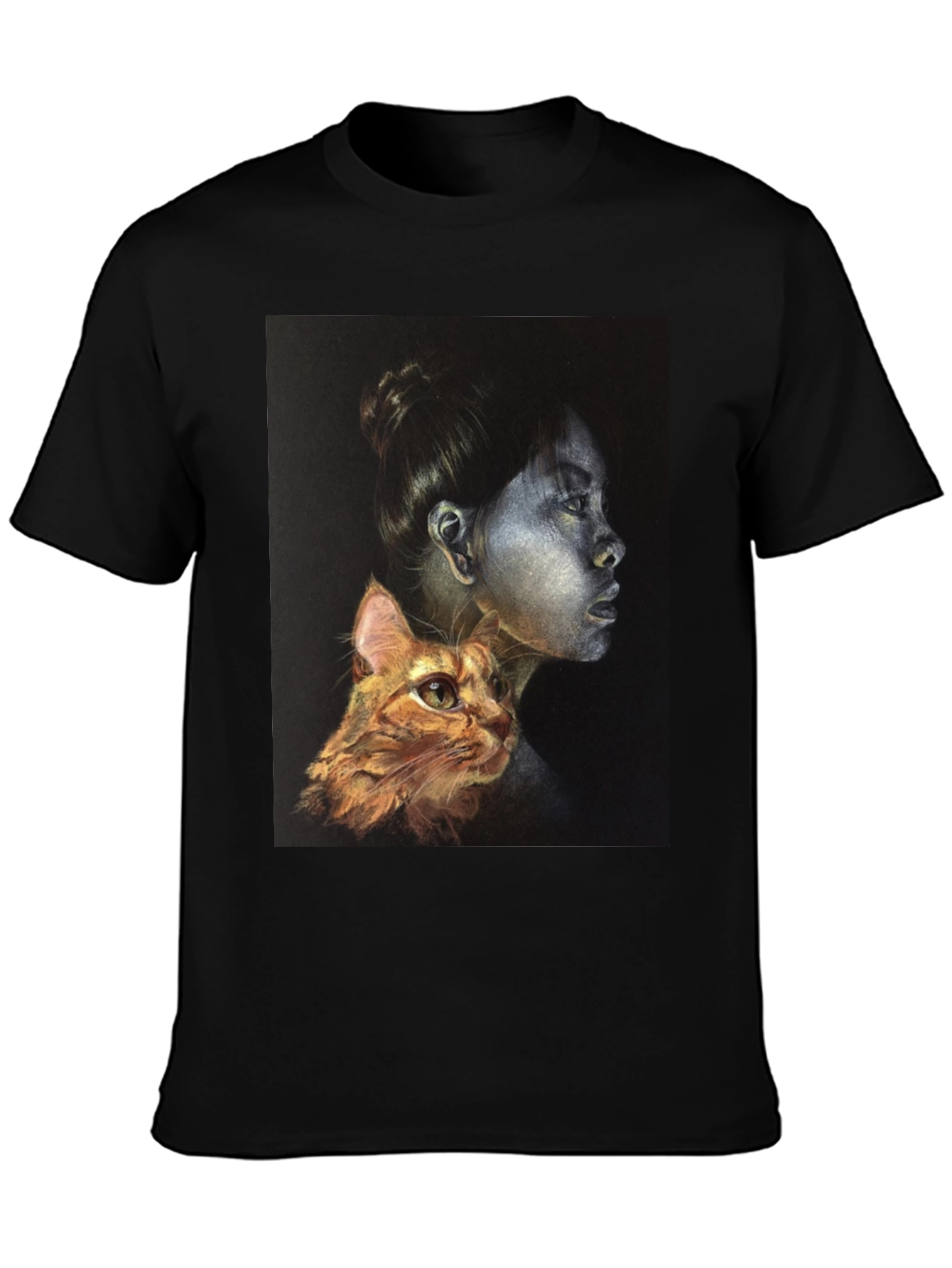 Unique Graphic T-Shirt - Woman and Cat