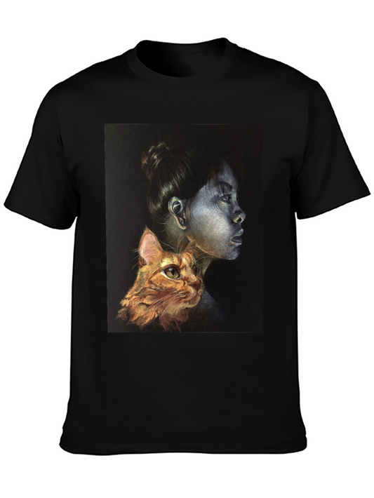 Unique Graphic T-Shirt - Woman and Cat