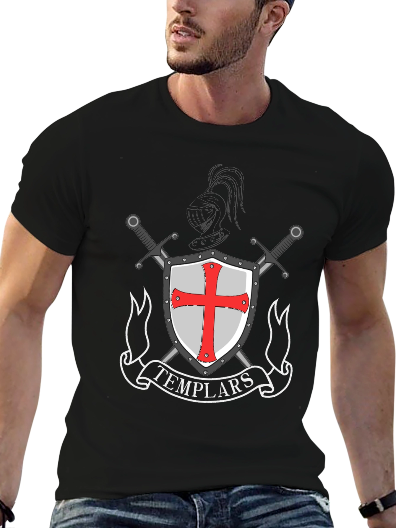Templar Knight T-Shirt - Shield & Sword Design