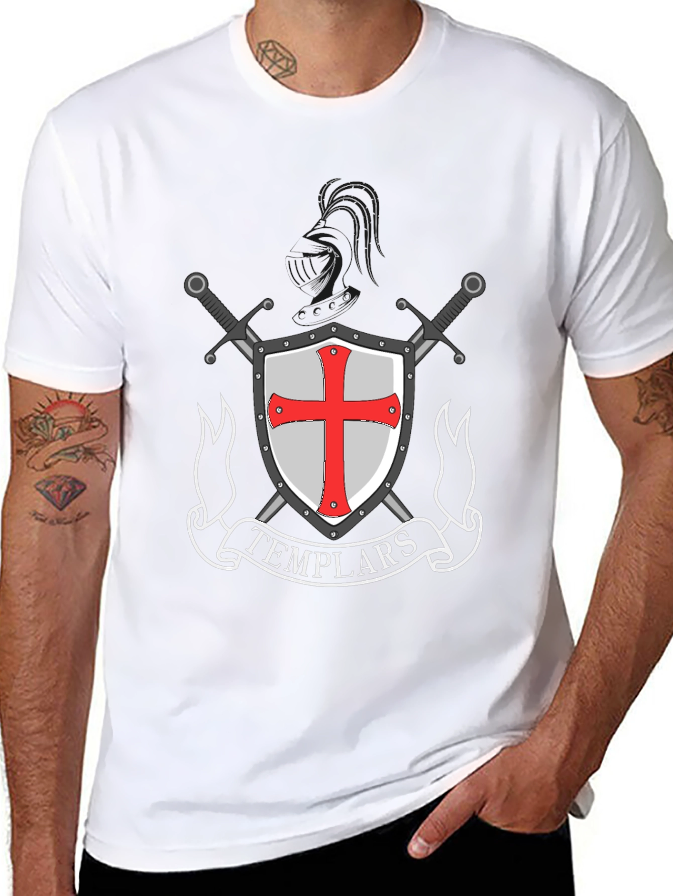 Templar Knight T-Shirt - Shield & Sword Design