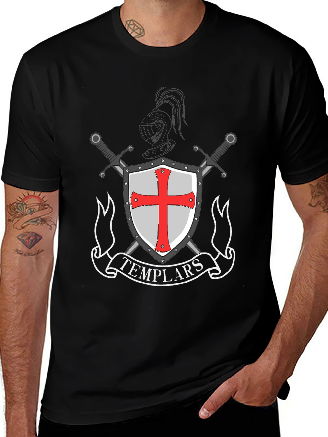 Templar Knight T-Shirt - Shield & Sword Design