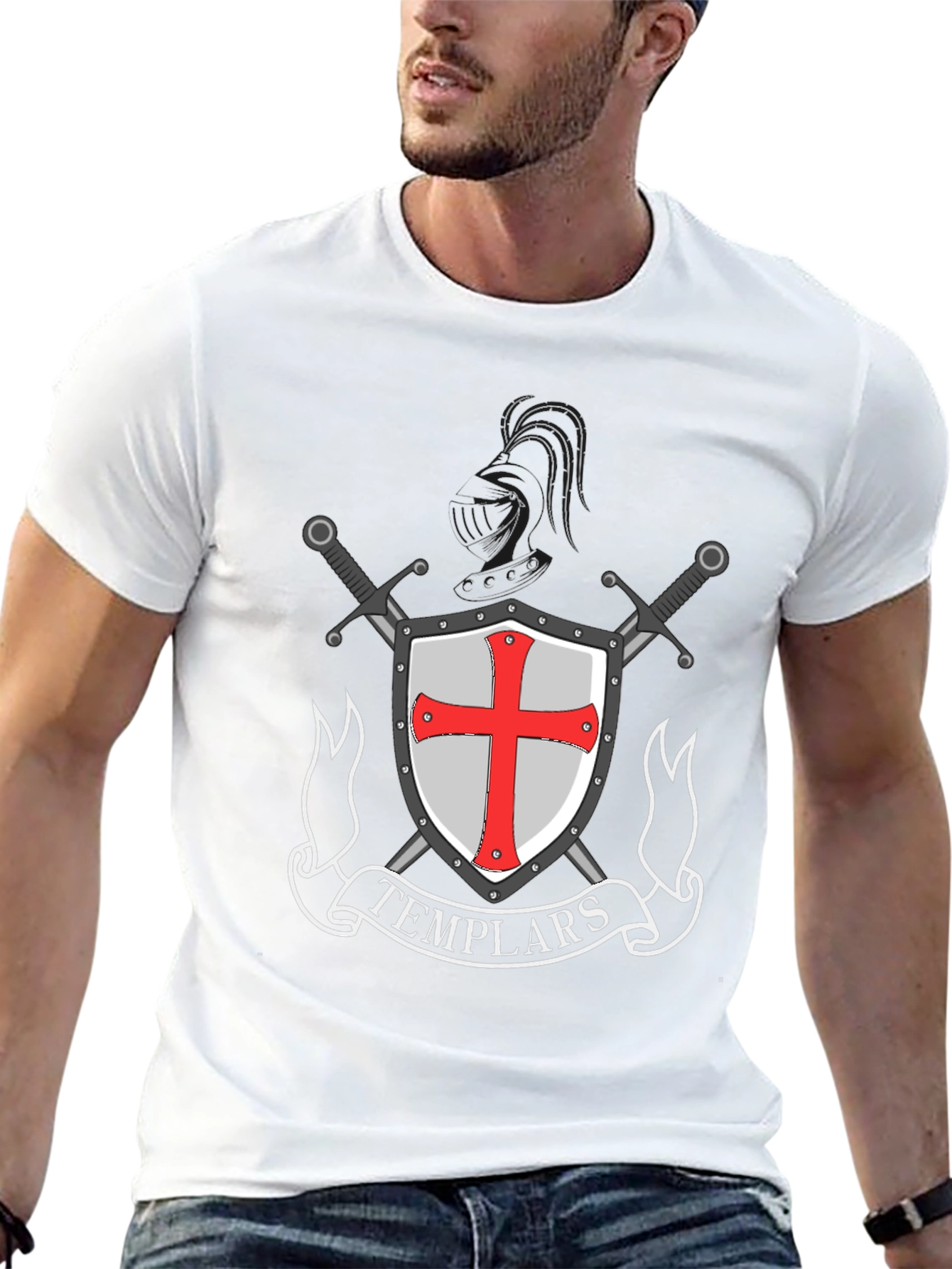 Templar Knight T-Shirt - Shield & Sword Design