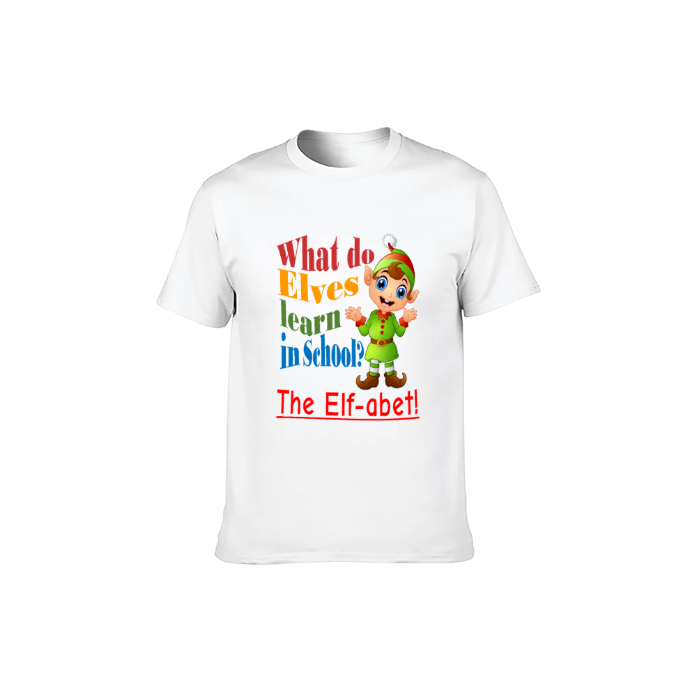 Christmas Elf Alphabet Pun T-Shirt - 100% Cotton, Festive & Casual Wear for Holiday Gatherings & Daily Style