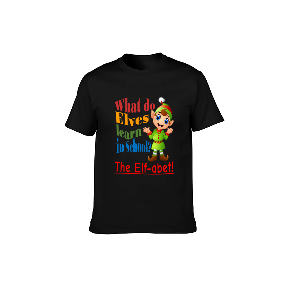 Christmas Elf Alphabet Pun T-Shirt - 100% Cotton, Festive & Casual Wear for Holiday Gatherings & Daily Style